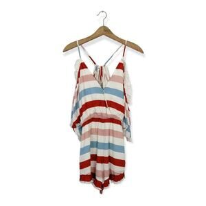 Lovers & Friends Malia Striped Cold Shoulder Ruffle Romper Size M